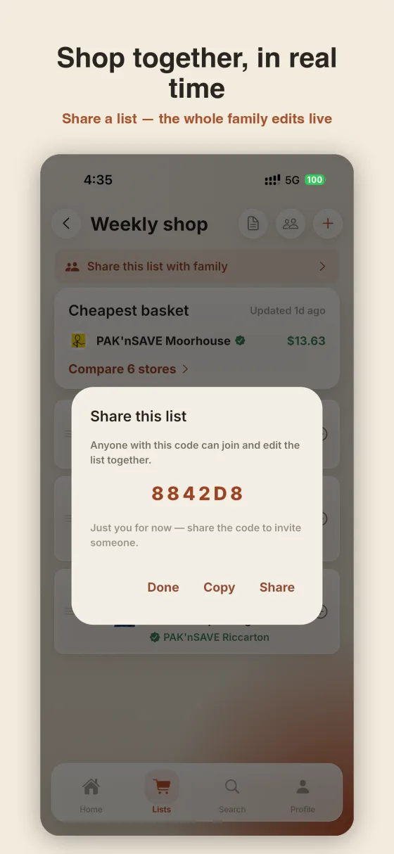 Share a shopping list with family in real time