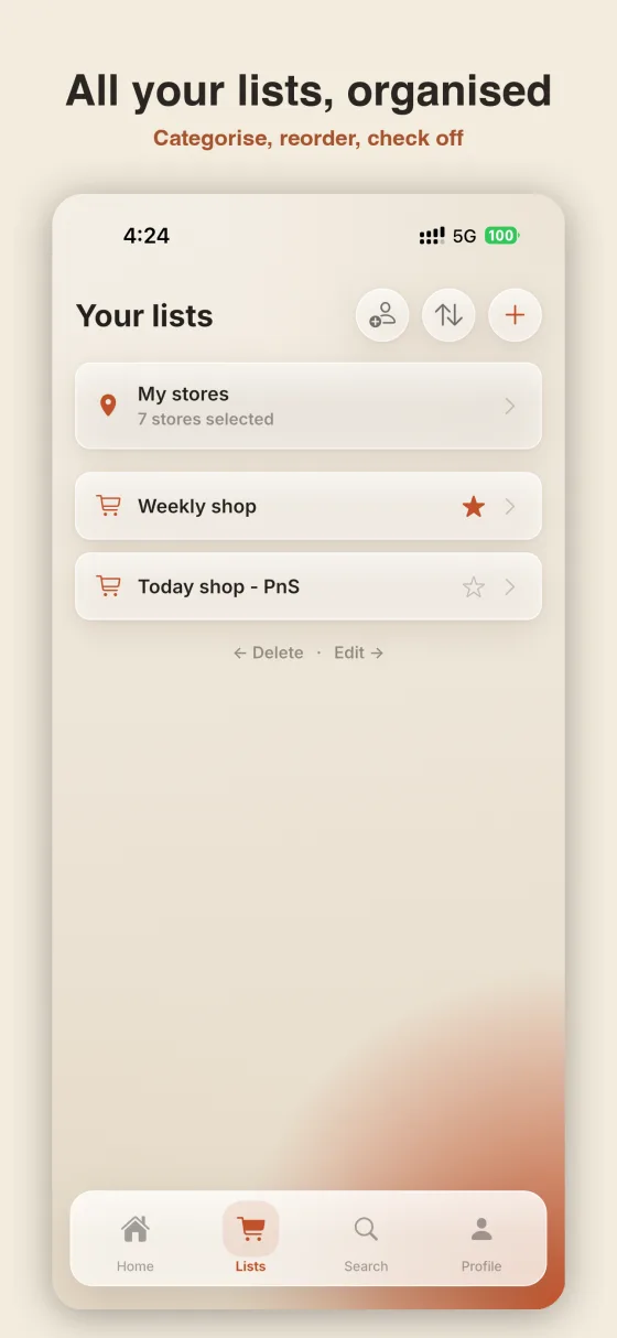 All your shopping lists, organised
